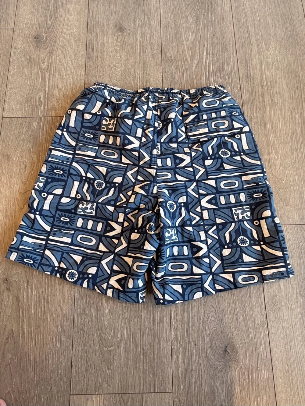 Patagonia Men’s Navy and White Geometric Swim Trunks